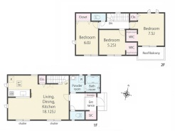 2区画建物参考プラン間取り図　3LDK　建物価格2200万円　建物面積93.15ｍ2■日野市大字日野　売地■