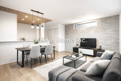 ゆったりとした時間が流れるくつろぎのLDK。ご家族との会話を中心に考えた一体感のある間取りになっています。陽光をしっかり取り入れた、明るく広々としたリビング空間は家族団欒の場に最適です。
※家具はCG加工しております。
■立川市富士見町4　新築一戸建■