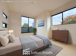 バルコニーに出入りの出来る洋室は、たくさん陽光が差し込む明るい空間です。朝も気持ちよく起きられそうです♪※家具類はCG加工しています。