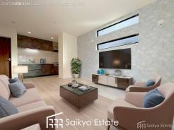 開放感と採光にこだわったLDKです。陽光いっぱいの空間で家族団らんの時間も増えそうですね！