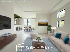 開放感と採光にこだわった19.5帖の広々としたLDKです。陽光いっぱいの空間で家族団らんの時間も増えそうですね！※家具類はCG加工しています。
