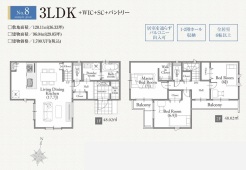 建物面積約96.04ｍ2、参考建物価格1700万円より承ります。土地＋建物参考プラン価格7580万円（税込）