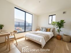 バルコニーに出入りの出来る洋室は、たくさん陽光が差し込む明るい空間です。朝も気持ちよく起きられそうです♪
(E号棟)※家具や小物類はCG加工しています。