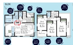 1号棟間取り■調布市染地1 新築一戸建て■